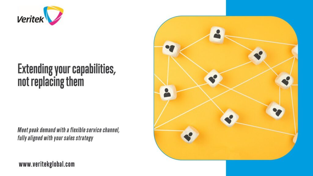 Network of people depicting Extending your capabilities, not replacing them | Meet peak demand with a flexible service channel | Veritek Global